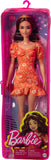 Barbie Fashionistas Doll #182 - Orange Floral Dress with Headband & Heels - Brunette - Fashion Style - Vinyl Storage Bag - Gift for Kids 3+