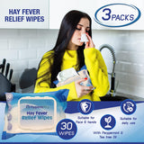 30 x Hygiene Key Hay Fever Wipes & Allergy Relief for Hand & Face (3 Pack)