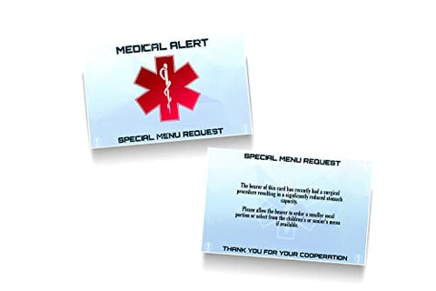 Doxa Special Menu Request Card for Restaurants| Post Bariatric Surgery Accessories, Weight Loss Surgery| Medical Alert Card| Bariatric Card - 4 Pcs