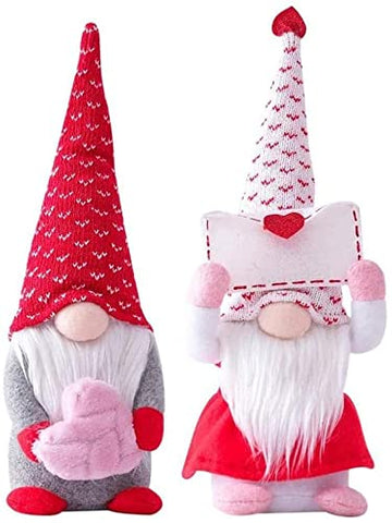 Valentines Day Gnome Gonk Decorations Mr. and Mrs. Handmade Knitted Plush Doll, 2 Pcs