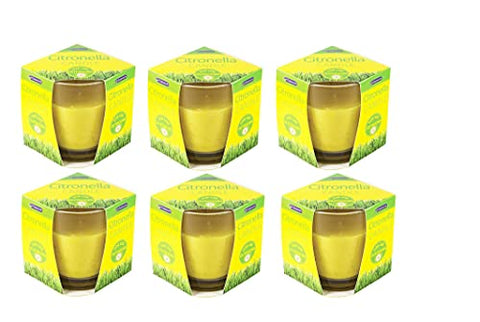 6 x Chatsworth Citronella Glass Candle Fragranced for Outdoor Garden Patio BBQ Camping - 6 Pack