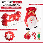 Sly Sippy 3 Pack Squeaky Dog Toy Bundle with Santa Design and Candy Cane Treats