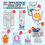 Sly Sippy 14 Pack Baby Essential Feeding Soother and Sippy Cup Gift Set