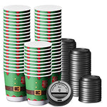 Elf 8oz Disposable Paper Christmas Cups with Black Domed Lids