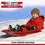 Sly Sippy Bob Kat Snow Sled Sledge - Deluxe Heavy Duty Snow Sleigh For Children and Adults for Winter Games - Red or Blue
