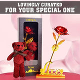 Mothers Day Rose Gifts for Mum  (24k Gold Galaxy Rose, Artificial Forever Rose Flower with Cute Teddy)