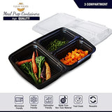 Meal Prep Containers - BPA Free - Plastic Food Storage Trays with Airtight Lids - Microwave, Freezer & Dishwasher Safe - Stackable Portion Control Lunch Boxes (3 Compartment [1000ml])