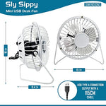 Sly Sippy 4" Quiet Mini Desktop Office Fan with USB for Home, Office, Bedroom, or Outdoor Travel Camping