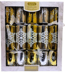 Sly Sippy Tinsel Town 10 Family Christmas Crackers Deluxe Gifts Party Hat Joke 10 x 14” White & Gold Luxury Crackers| Christmas Crackers Luxury with Good Gifts| Xmas Crackers