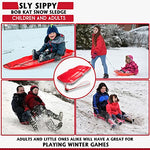 Sly Sippy Bob Kat Snow Sled Sledge - Deluxe Heavy Duty Snow Sleigh For Children and Adults for Winter Games - Red or Blue