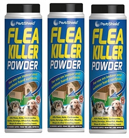 Pestshield 3 x Flea Killer Powder Crawling Insect Killer Indoor & Outdoor 200g